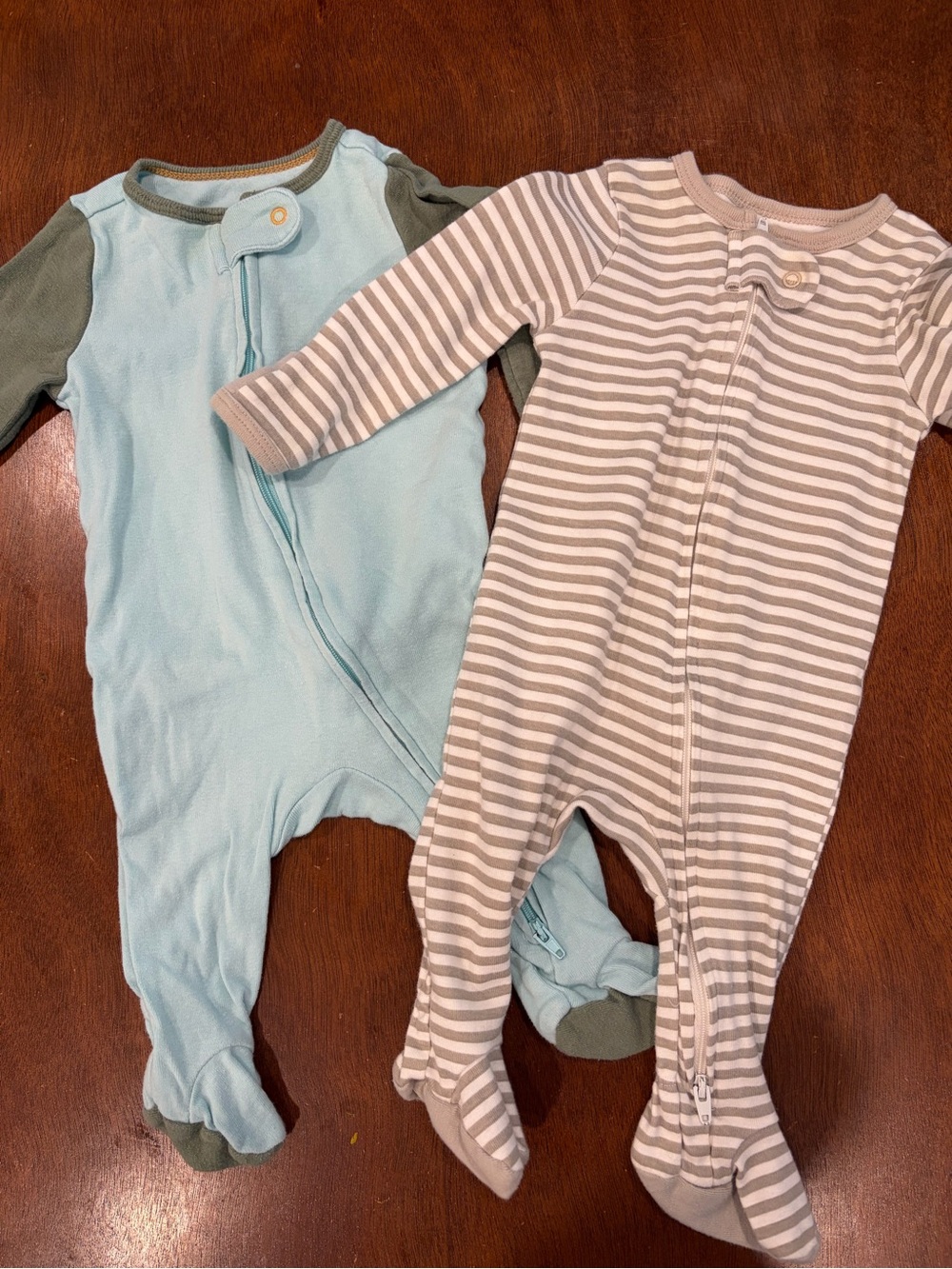 cloud island Blue & Olive Footed One-Piece + Gray Stripe Set